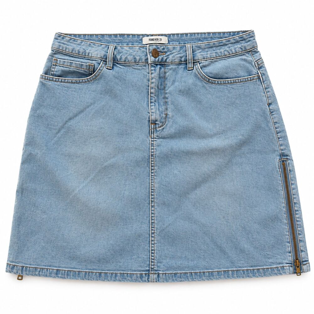 Vintage Light Wash Denim Skirt High Waisted Womens